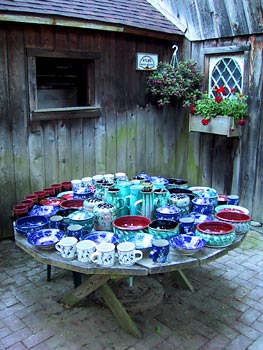 Pottery on a picnic table